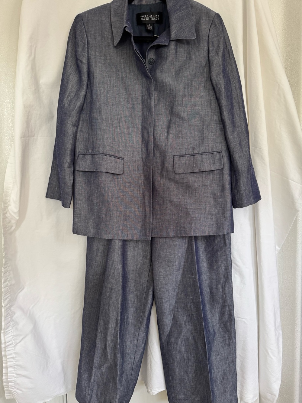 LINDA ALLARD Ellen Tracy Navy Linen Blend Pant Suit Size 6